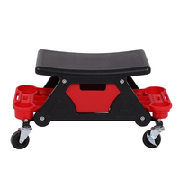 Tabouret d'escalade en plastique poli avec options de rangement multiples, outil de travail pour le nettoyage automobile et la réparation de véhicules, planche de siège détachable, rouge/noir