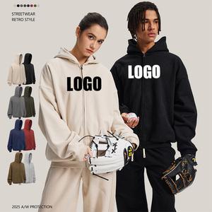 Hot Selling Custom Logo Blank 430GSM Winter Zip Up Hoodie <b>Men</b> <b>Fleece</b> Lined Thermal <b>Thick</b> Oversized Cotton Blend Casual <b>Jacket</b> - Product Image 1