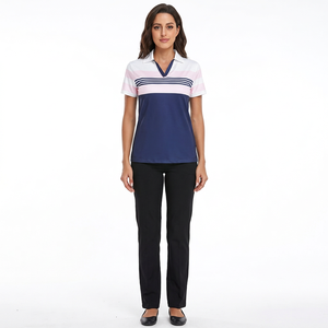 OEM 2026 Custom made Women's Color Blocked Polo Shirt Short Sleeve Quick Dry Casual Sport <b>Top</b> <b>Navy</b> Pink White Design - Product Image 1