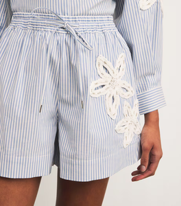 Pantalones Cortos Casuales a Rayas con Bordado de Cuentas Elegantes y Modernos para Mujer 2026, Transpirables, Florales, Hechos a Medida - Product Image 2