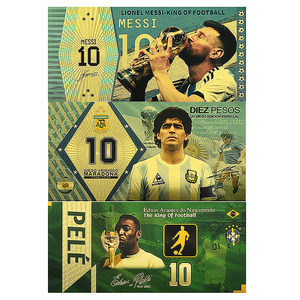 Banconota in lamina d'oro bifacciale <span class=keywords><strong>Lionel</strong></span> Messi, Pele, Maradona - Carta da collezione per tifosi di calcio 16x7,6 cm - Regalo per appassionati - Product Image 1
