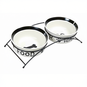 Ensemble de mangeoires pour animaux de compagnie en céramique avec support, 2 x 1,6 L, blanc et noir, bols pour nourriture et eau pour chiens et chats - Product Image 2