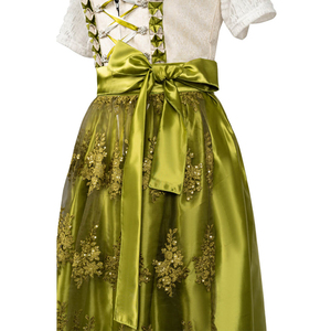 Elegante Vestido Dirndl Verde con Falda de Satén Bordada y Corsé con Cordones, Traje Folclórico Tradicional para Fiestas y Celebraciones - Product Image 5