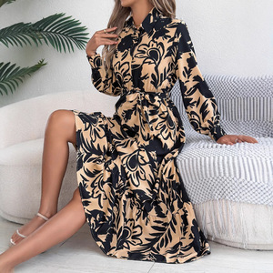 Primavera y <span class=keywords><strong>verano</strong></span> Ocio Flores Camisa de manga larga Falda Vestido con volantes Ropa de mujer - Product Image 2