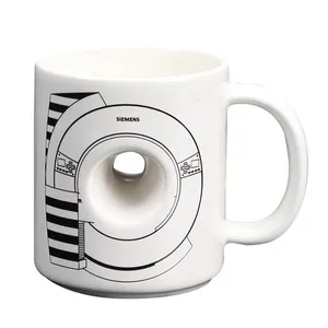 Taza de porcelana creativa con agujero, taza de café de cerámica blanca, 11 Oz, novedad