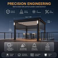 Pergola extérieure en aluminium coupe-vent et imperméable 3x3m avec toit à lames motorisé pour balcon, patio, jardin et espace extérieur