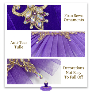 Tutú de Ballet Profesional Lilac Fairy para Niñas, Tutú Clásico de Ballet Tipo Pancake, Disfraz de Terciopelo Morado para Representación de Paquita - Product Image 2