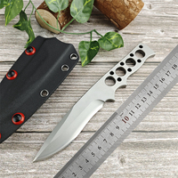 Couteau de chasse à lame fixe en acier D2 avec manche intégral, pour le camping, la défense personnelle et l'EDC, avec étui Kydex