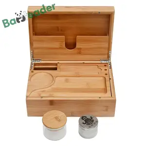 Caja de almacenamiento grande al por mayor multifuncional 5 accesorios caja de almacenamiento de gestión divisora caja de almacenamiento de bambú con bandeja rodante
