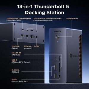 UGREEN Revodok Max 2131, Estación de Conexión <span class=keywords><strong>Thunderbolt</strong></span> 5, 13 en 1, Transferencia de 120 Gbps, Pantalla Única 8K, Pantalla Dual 6K a 60 Hz, 2.5 GbE, SD/TF 4.0 - Product Image 2