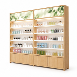 Mueble de Exhibición de Cosméticos de Madera Personalizado, Mostrador para Tienda Minorista, Estanterías para Tienda de Belleza, Diseño Interior con Pared Vegetal - Product Image 6