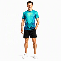 T-shirt à manches courtes pour homme en polyester personnalisé avec impression zigzag par sublimation, impression 3D sur toute la surface pour vêtements d'entraînement