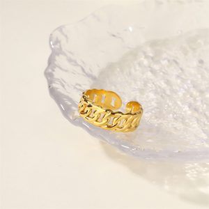 Bague ouverte élégante pour femme en acier inoxydable, motif lignes tressées, triple placage <span class=keywords><strong>or</strong></span> <span class=keywords><strong>18</strong></span> <span class=keywords><strong>carats</strong></span>, pour usage quotidien - Product Image 2
