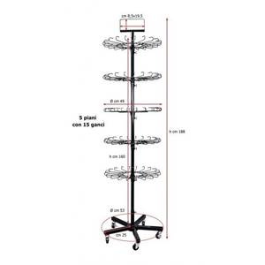Expositor de Acero Inoxidable Negro con 5x15 Ganchos de 188 cm de Altura para Organización en Supermercados y Tiendas con Panel Perforado y Slatwall - Product Image 2