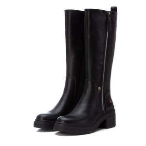 Women's Knee High Boots Black Leather Zip Closure Chunky Heel - Product Image 4