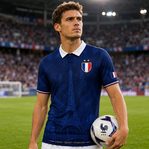 <span class=keywords><strong>Nouveau</strong></span> <span class=keywords><strong>Maillot</strong></span> <span class=keywords><strong>de</strong></span> Foot France 2026 Personnalisé par Sublimation – Version Fan Bleue 26 – T-shirt <span class=keywords><strong>de</strong></span> <span class=keywords><strong>l</strong></span>'Équipe Nationale pour le Bureau et la Maison - Product Image 1
