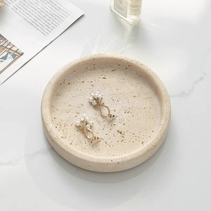 Beige Decorative <strong>Tray</strong> for Perfume Travertine Platter Jewelry Cosmetics Display Aroma <strong>Candle</strong> <strong>Tray</strong> for Bedroom - Product Image 4