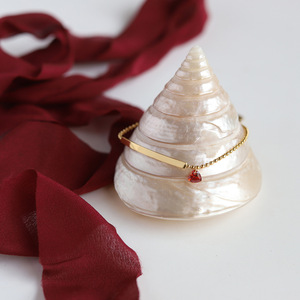 New Women Jewelry Vergoldete Blank Bar Charm Perlenkette Rot Zirkonia Edelstahl Herz Armband - Product Image 4