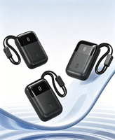 Batterie externe portable intégrée à double câble amovible, charge rapide 22,5 W, 10000 mAh, mini format de poche avec cordon, écran numérique, pour voyage