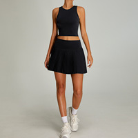 Set Tenis 2 Potong Terbaru dengan LOGO Custom, Atasan Tank Top Crop Kerah Bulat, Rok Lipit High Waist 2 in 1, Pakaian Padel dengan Kantong