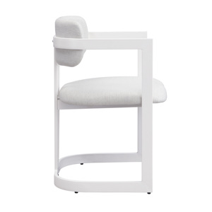 Modern Convertible Upholstered <b>Dining</b> Chairs Set of 2 Fabric <b>Armchairs</b> with Beige Seating White Metal Frame for Apartment - Product Image 5