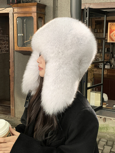 Gorro de Piloto de Piel de Zorro 2025, Grueso, Cálido, para Montar al Aire Libre, Resistente al Viento, para Invierno, con Piel de Mapache - Product Image 3