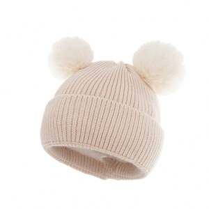 Gorro de Punto Cálido para Niños con 2 Pompones, Gorro de Invierno para Niños y Bebés, Bordado 3D, Uso Comercial - Product Image 6