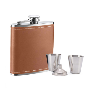 8oz 18/8 Stainless Steel Hip Flask <strong>Set</strong> Black Leather Covered with 2 Cups &amp; Funnel Gift for Men Liquor <strong>Beverage</strong> <strong>Serving</strong> <strong>Sets</strong> - Product Image 4