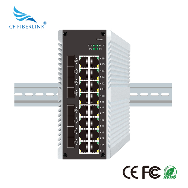 16 Port PoE Industrial Management Switch, 8-port SFP,Static Routing IP40 VLAN High Temperature Resistance