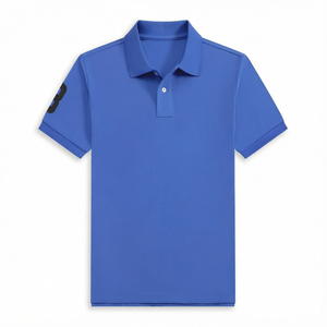 Polo en coton pour homme, manches courtes, broderie, couleur unie, coupe classique, vêtements décontractés de golf - Product Image 1