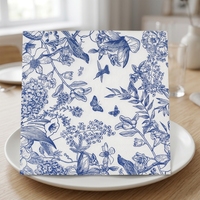 Serviettes en papier bleues et blanches à motifs floraux pour les fêtes de mariage, les baby showers, les goûters, les fêtes de jardin, les anniversaires et les célébrations du Nouvel An