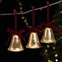 Pendentif cloche de Noël en fer forgé avec nœud papillon, fabrication chinoise, le plus vendu, accessoire de décoration DIY pour sapin de Noël, flocon de neige sans impression