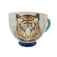 Vente en gros Tasse en céramique peinte style tigre léopard et grue à couronne rouge Tasse à café Tasses en céramique petit déjeuner lait avoine