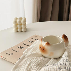 Tasse à café et à thé en céramique créative motif chat, design floral mignon et esthétique, pour usage domestique et commercial, cadeau idéal pour couple - Grande Vente - Product Image 3