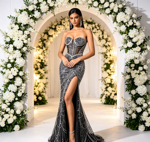 <span class=keywords><strong>Abiti</strong></span> <span class=keywords><strong>da</strong></span> Donna Taglie Forti, Vestito <span class=keywords><strong>da</strong></span> Sera a Sirena Senza Spalline con Strass Scintillanti, Spacco Alto e Allacciatura Posteriore, Abito Lungo di Lusso - Product Image 2
