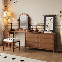 Ensemble de coiffeuse de style français en blanc crème, coiffeuse rétro haut de gamme, coiffeuse moderne de designer, miroir éclairé, chambre à coucher, usage domestique