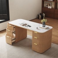 Bureau d'étude rectangulaire en bois avec plateau en marbre durable de style moderne, avec 6 tiroirs, taille et couleur personnalisables