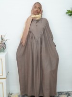 Abaya à col mandarin et encolure plissée, légère et respirante, marron, pour femmes musulmanes, robe longue de prière du Ramadan, personnalisable