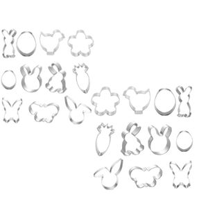 Set di 22 stampini per biscotti pasquali in acciaio inossidabile a forma di coniglietto, uovo, carota, pulcino, farfalla e fiore per la cottura - Product Image 1