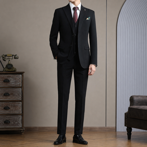 Costume homme vintage haut de gamme 2 boutons, coupe ajustée, 3 pièces, blazer, gilet et <span class=keywords><strong>pantalon</strong></span> <span class=keywords><strong>pour</strong></span> mariage et banquet formel - Product Image 3