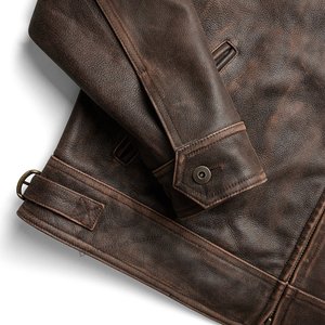 <span class=keywords><strong>Giacche</strong></span> in Vera Pelle per Uomo <span class=keywords><strong>Personalizzate</strong></span>, Stile Vintage Acid Wash, Vestibilità Boxy, Zip Frontale, Produzione su Misura - Product Image 2
