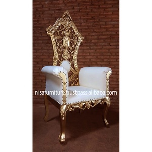 Chaise de trône français baroque sculpté en bois cadre doré tapisserie d'ameublement en velours blanc 180cm de haut pour manger loisirs hôtel salon utilisation - Product Image 2