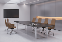 Table de réunion Stellan C, table de conférence de bureau commerciale, placage en chêne blanc avec prise électrique