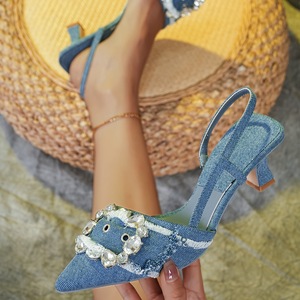 Talons hauts élégants pour femmes pour le printemps automne 6cm <span class=keywords><strong>sandales</strong></span> à talons aiguilles avec <span class=keywords><strong>petit</strong></span> bout pointu semelle intérieure en caoutchouc à sangle arrière à une sangle - Product Image 1