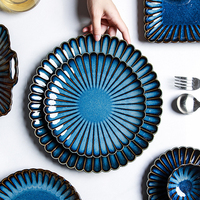 Service de vaisselle en porcelaine moderne de haute qualité, bleu, avec design personnalisé imprimé en couleur, pour collations, gâteaux et dîners, assiettes en céramique