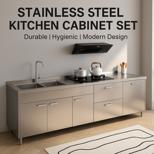 خزانة مطبخ بتصميم مخصص ، خزانة مطبخ حديثة سهلة الاستخدام من الفولاذ المقاوم للصدأ - Product Image 2