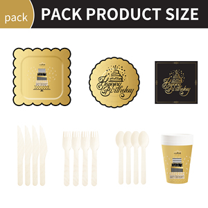 DAMAI Nuevo Diseño Dorado y Negro, Juego de Vajilla Desechable para Fiesta de Cumpleaños, Platos, Servilletas y Vasos de Papel, para 8 Personas - Product Image 6