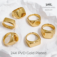 Großhandel Anpassbare Gravierbare Blanko-Ringe 24K PVD Vergoldet 316L Edelstahl Schmuckset Klobig Wasserdicht Stapelbar für Herren