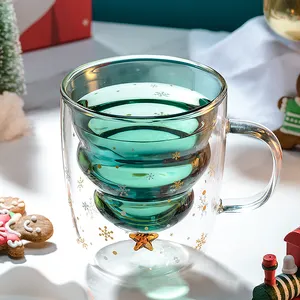 300ML 더블 벽 유리 커피 컵 "크리스마스 트리 머그잔", 선물 사용 벽 에스프레소 컵