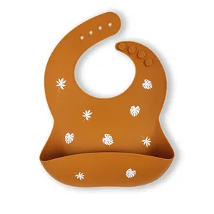 Yellow Adjustable With Food Catcher Silicone Printed Bibs